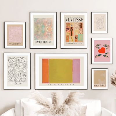 บทคัดย่อ Matisse Lotus Heart Line ดอกไม้ Wall Art ภาพวาดผ้าใบ Nordic โปสเตอร์และพิมพ์สำหรับตกแต่งห้องนั่งเล่น