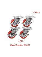 4 Pcs/Lot 1.5 inch Universal Brake Caster Flat Side Roller Furniture Tea Table Pulley Red Pvc Wheel