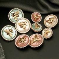 New Arrival 18/23/25mm Retro Rhinestone Decor Bee Pink/White Metal Buttons For Clothes Coat Cardigan Sweater Sew Needlework