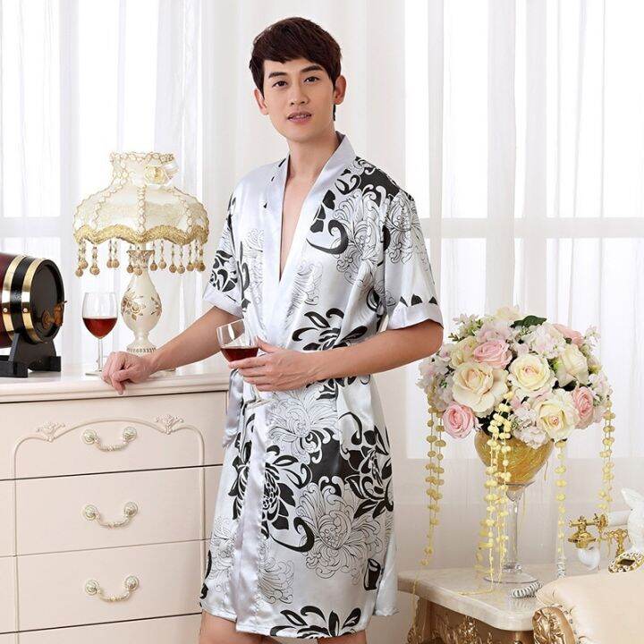 xiaoli-clothing-fzslcyiyi-หญิงผ้าไหมกิโมโนเสื้อคลุมชุดคนรักคู่-nightgown-ชุดอาบน้ำชุดนอนผู้ชายชุดนอนนุ่มเสื้อคลุมอาบน้ำซาติน-nightgown