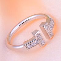 harm Vintage Zircon Crystal Double T Adjustable Open Ring Women Jewelry