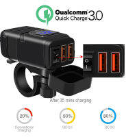 รถจักรยานยนต์ USB Charger QC3.0 Handlebar Fast Charging กันน้ำ Dual USB TypeC PD Socket Adapter พร้อมโวลต์มิเตอร์ Moto อุปกรณ์เสริม