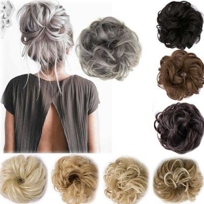 【CW】 Real Curly Messy Hair Buns Elastic Wavy Scrunchies Wrap Ponytail Extensions