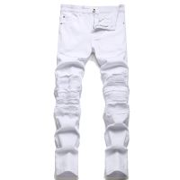 【YD】 Street Fashion  Jeans Hole Elastic Pleated Mens Denim Trousers