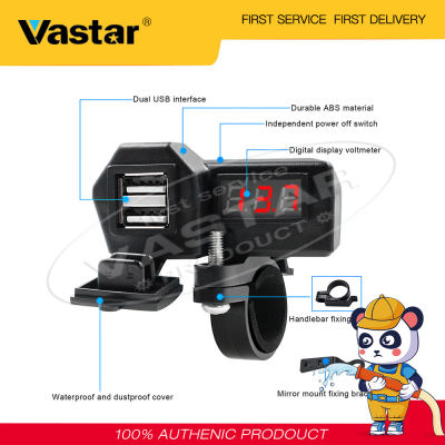 Vastarชาร์จรถจักรยานยนต์อุปกรณ์มอเตอร์ไซค์แบบDual USBเบาจอแสดงผลโวลต์มิเตอร์กันน้ำสายไฟอะแดปเตอร์USBคู่