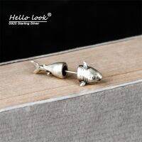 【When the flowers bloom】 HelloLook 925เงินสเตอร์ลิง Shark Stud ต่างหูอินเทรนด์ Ocean Punk สไตล์ Ear Pin สำหรับผู้ชายผู้หญิง Vintage Fine Jewelry