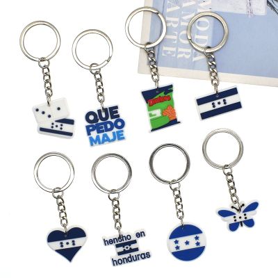 1pcs World Flag Keychain Honduras Symbol Pattern Flag Soft PVC Rubber Heart Pendants Key Ring Car Bag Jewelry Souvenir Gifts