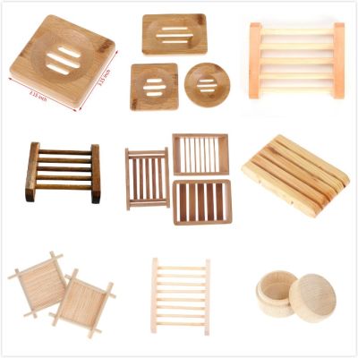 Natural Wooden Bamboo Soap Dish Wooden Soap Tray Holder Storage Soap Rack Plate Box Container For Bath Shower Plate Bathroom Food Storage  Dispensers