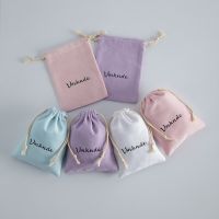 100pcs Pink Cotton Bags 7x9cm Custom Packaging for Jewelry Drawstring Pouches Logo Printed Personalized Dusty Wedding Gift Bag