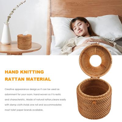 Round Rattan Tissue Box Vine Roll Holder Toilet Paper Cover Dispenser For Barthroom,Home,Hotel And Office