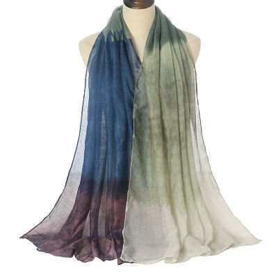 Voile Shawl ดอกไม้พิมพ์ผ้าพันคอผู้หญิงฤดูหนาว Warm Shawl Gradient สีผ้าพันคอผ้าไหมมุสลิม Turban