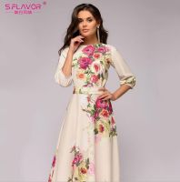 ZZOOI S.FLAVOR Floral Printed Women Long Dress Bohemian Style Autumn Maxi Vestidos De 2020 New Women Casual Dress