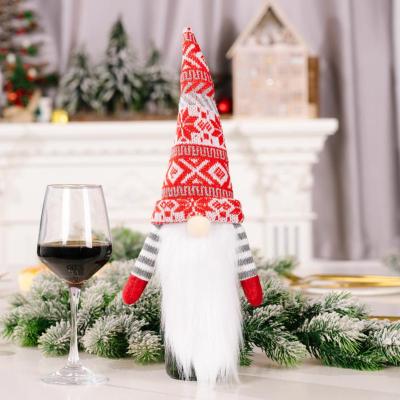 หมวกปักท็อปเปอร์สำหรับเทศกาลปลอกขวดไวน์ผีไร้หน้าคริสต์มาส JPZ3824ผ้าคลุมสีแชมเปญตุ๊กตาซานตาแบบสแกนดิเนเวียเครื่องมือบาร์ไวน์