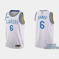 เสื้อกีฬาบาสเก็ตบอล ลายทีม NBA Los Angeles Lakers 6 LeBron James 2022-23 ชุดเยือน สีขาว สไตล์คลาสสิก สําหรับผู้ชาย