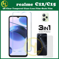 (3in1) สำหรับ OPPO Realme C11 C12ฟิล์มปกป้องหน้าจอแบบเต็มหน้าจอ15 C17 + ฟิล์มด้านหลังคาร์บอนไฟเบอร์ + กล้องฟิล์มเลนส์ Realme 5i 6i 6 5 Pro 8 9 10 5G 4G 8Pro 9i กระจกเทมเปอร์ C12 C17 C15 c20 C20A C21 C25 C25S C25Y C30 C35 C31 C33 C3