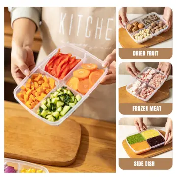 Refrigerator Storage Box with Four Compartment, Food Sub-Packed, Onion,  Ginger, Vegetables, Side Dishes, Frozen Meat Crisper