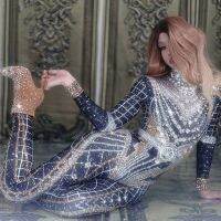 【YD】 Sparkly Rhinestone Jumpsuit Sleeve Nightclub Bar Prom Outfit Jazz Costume