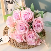 【DT】 hot  Silk Fake Flower Artificial Rose Bouquet Bridal Floral Hotel Restaurant Decoration Simulation Flowers Dutch White Roses PlantsTH