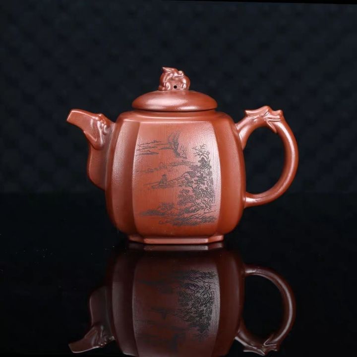 แท้-yixing-แร่ดิบที่มีชื่อเสียงกาน้ำชาซิชาทำด้วยมือ-dahongpao-กาน้ำชา-sifanglongzun-ความจุขนาดใหญ่