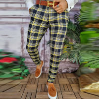 2022 Spring Fashion Gentleman Office Long Pants Autumn Streetwear Casual Trousers For Male Vintage Plaid Print Mens Pants Suit