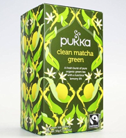 Pukka tea &amp; Clean Matcha? Organic tea ออร์แกนิค ปราศจากคาเฟอีน 20 Tea Bags Organic, Caffeine-Free