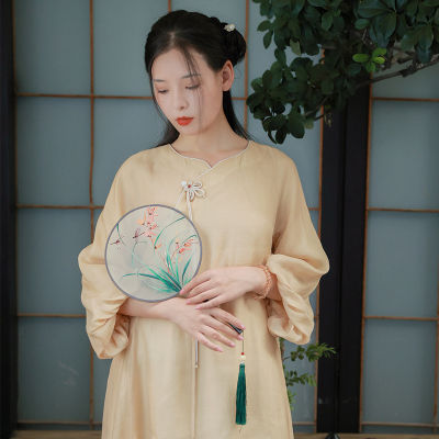 ชิง Shuzhai จีนเซนชุดน้ำชาหญิงย้อนยุคประเทศสไตล์หลวมกระโปรงอารมณ์สง่างามสีทึบกระโปรงยาวหญิง