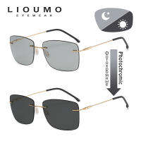 (ร้อน) laumo เบาออกแบบผู้ชายแว่นกันแดด P olarized ที่ไม่มีขอบ photochromic แว่นตาผู้หญิงสี่เหลี่ยมผืนผ้าเฉดสี UV400 U nisex ช้าจากดวงอาทิตย์