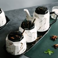 Nordic Ceramic Seasoning Pot Set Salt Shaker Marble Oil Pot Seasoning Box Kitchen MSG Salt Sugar Pepper Seasoning Box Jar