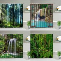 【LZ】 Forest Landscape Shower Curtains Tree Waterfall Mount Fuji Scenery Waterproof Bathroom Curtain Set Bathtub Decor Cloth With Hook