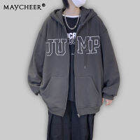 MAYCHEER เสื้อสเวตเตอร์ถักแบบอเมริกันตัวอักษรฤดูใบไม้ร่วงและฤดูหนาวของผู้ชายเสื้อคลุมหลวมมีฮู้ดเวอร์ชั่นเกาหลี