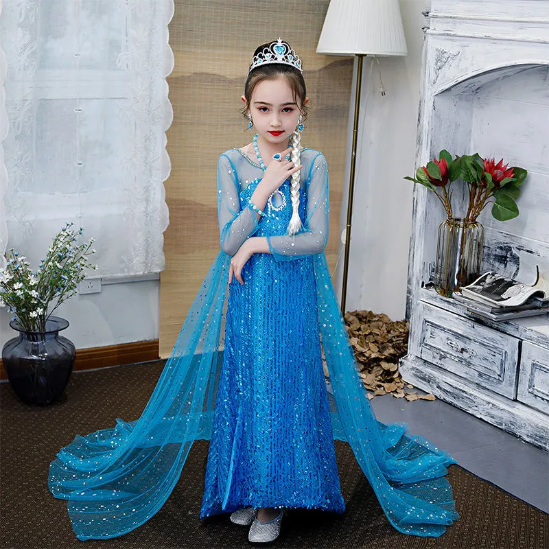 Wholesale 2022 Spring Long Sleeve Girl Elsa Princess Costume Snow Queen  Blue Dress Kids Halloween Christmas Party Gown From m.alibaba.com