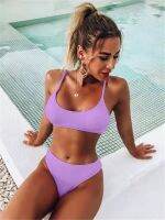 Rib Purple Bikini 2022 New Mirco Tank Swimsuit Trend Ribbed Straps Swim Wear Luxury Pink Trikini Badpak Dames Seamless Swimwear