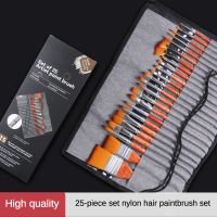 25 pcs nylon hair paint brush set orange wood rod Portable storage pen case Multifunction head gouache watercolor oil art brush