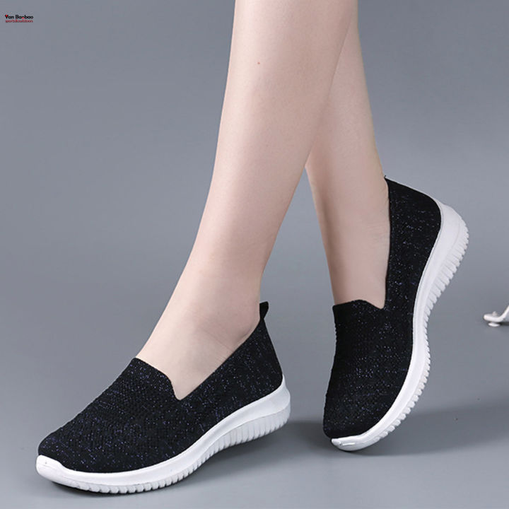 รองเท้าตาข่ายส้นแบนสำหรับผู้หญิงรองเท้าสำหรับทำงานหัวกลมเหมาะสำหรับการตั้งแคมป์ในร่มการเดิน