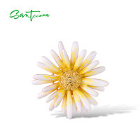 SANTUZZA Genuine 925 Sterling Silver Pendant For Women Blooming Yellow Sun Flowers Daisy Gold Color Fine Jewelry Handmade Enamel