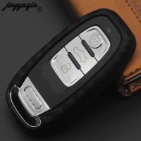 fvdbsdv jingyuqin Carbon Fiber Silicone Car Key Case Cover Remote Fob Keychain for Audi A4L A6L Q5 A5 754C / 754G Smart Key Holder Shell