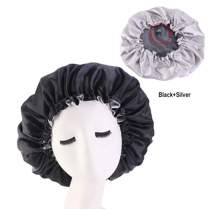 Adjust Reversible Satin Bonnet Hair Caps Sleep Night Cap Head Cover Hat  Double-layer female For Curly Springy Hair Styling Accessories | Lazada PH
