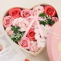 Artificial Rose Flower Gift Box Soap Flower Bouquet Heart Christmas Valentine Day Christmas Gift Set New Year Decor