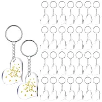 30 Blanks Clear Acrylic Blanks Heart Shape Plain Acrylic and 30 Pieces Key Chain Metal Key Rings for DIY Projects Crafts