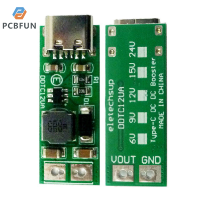 pcbfun ตัวแปลง DC บูท DC บูสต์ PWM PFM 9W แบบ Mini-Type-C USB DC 5V ถึง6V 9V 12V 15V 24V โมดูลควบคุม