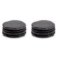 8 PCS Round Slate Black Coasters Handmade Coasters for Drinks, Beverages, Wine Glasses