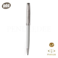 PARKER ปากกาป๊ากเกอร์ ลูกลื่น ซอนเน็ต เมทัล แอนด์ เพิร์ล แล็ค ซีที สีขาวคลิปเงิน - PARKER Sonnet Ballpoint Pen Metal &amp; Pearl Lacquer CT [ เครื่องเขียน pendeedee ]