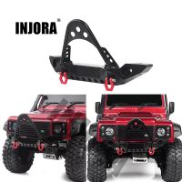 INJORA กันชนหน้าโลหะสีดำพร้อมไฟสำหรับ1/4รถ RC Traxxas TRX-4แกน SCX10และ SCX10 II 90046 SCX10 III AXI03007