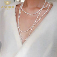 ASHIQI 160 cm Long Natural Freshwater Pearl Necklace For Woman Gift Multiple Ways of Wearing Sweater Chain Jewelry