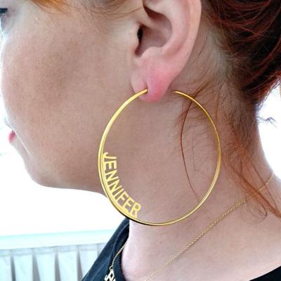 Handmade Personalized Name Earrings For Women Punk Jewelry Custom Letter Initials 70mm Hoops Earrings Friendship Gifts Bff