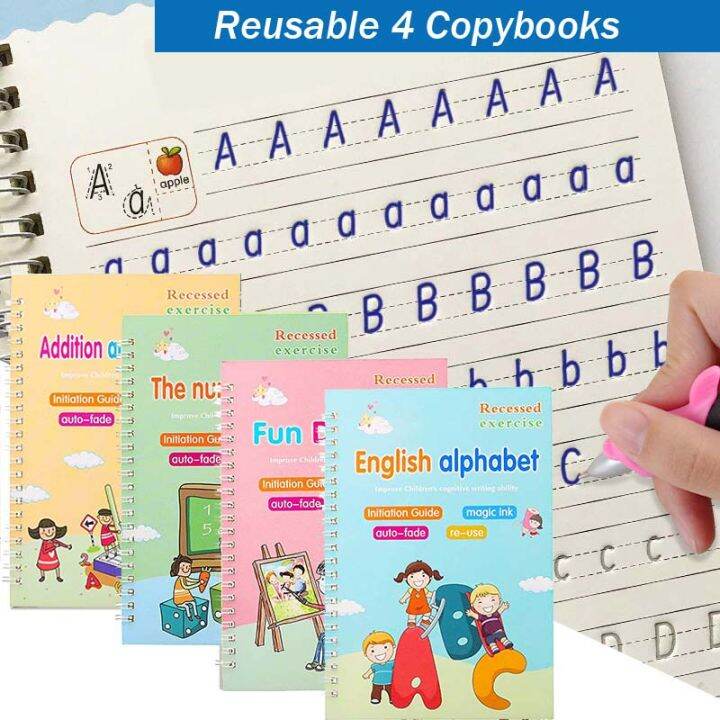 Reusable 4 Books Pen Refills Children Learning Copybook Handwrite ...