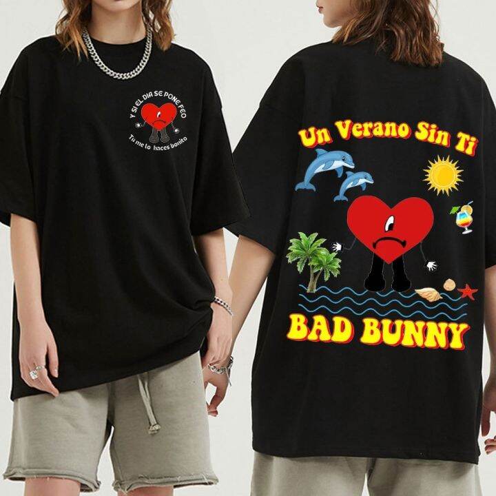 เสื้อยืดนักร้อง-bad-bunny-พิมพ์ลายเสื้อทีเชิ้ตเสื้อยืดคอกลมแขนลำลองขาสั้นพิมพ์ลายแฟชั่นผ้าฝ้าย100