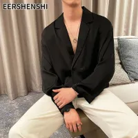 EERSHENSHI เสื้อแขนยาวสีทึบผู้ชายสไตล์ฮาราจูกุฮ่องกงเทรนด์เรียบง่ายลำลองแจ็คเก็ตลำลอง