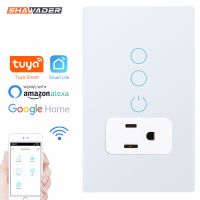 ✆ஐ❇ Wifi Smart Tuya Light Switch Intelligent Wall Socket American Mexico US Plug Outlet Glass Panel Control by Alexa Google Home