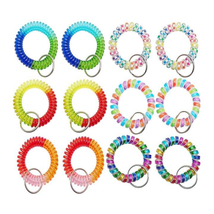 24-pcs-colorful-spring-wrist-coil-keychain-stretchable-wrist-keychain-bracelet-wrist-coil-wrist-band-key-ring-chain